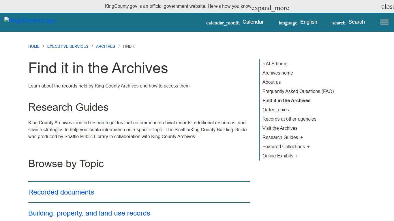 Find it in the Archives - King County, Washington