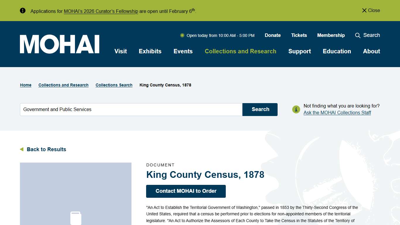 King County Census, 1878 – Museum of History & Industry