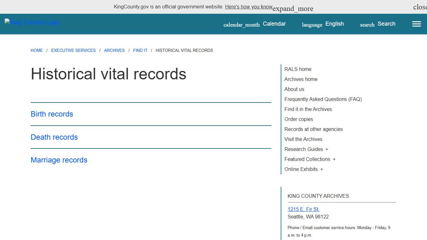 Historical vital records - King County, Washington