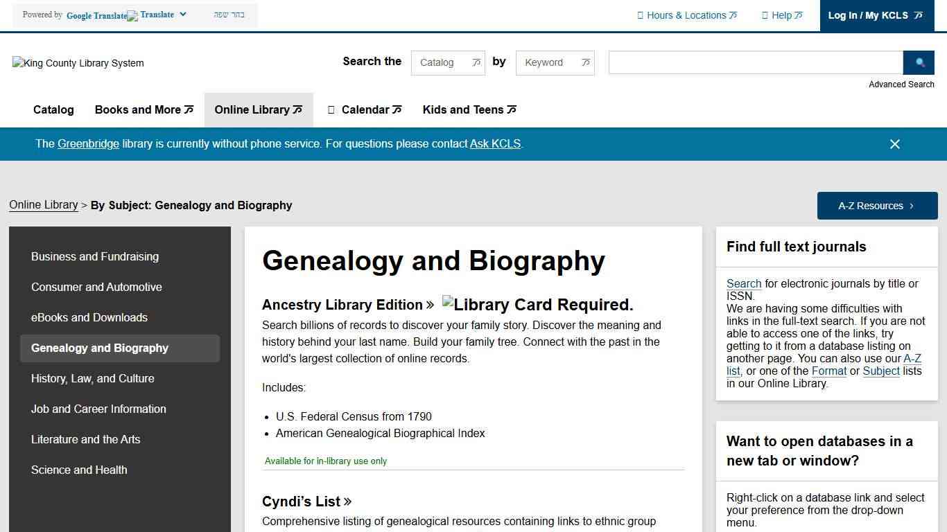 Genealogy and Biography King County Library System