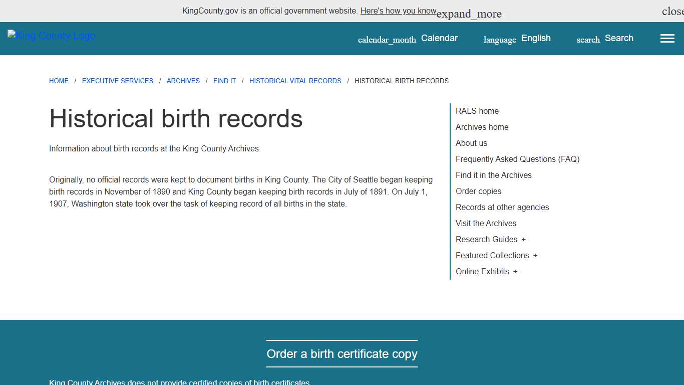 Historical birth records - King County, Washington