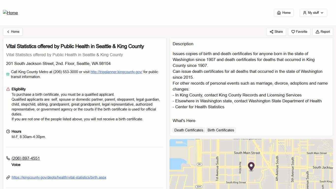 Vital Statistics offered by Public Health in Seattle & King County